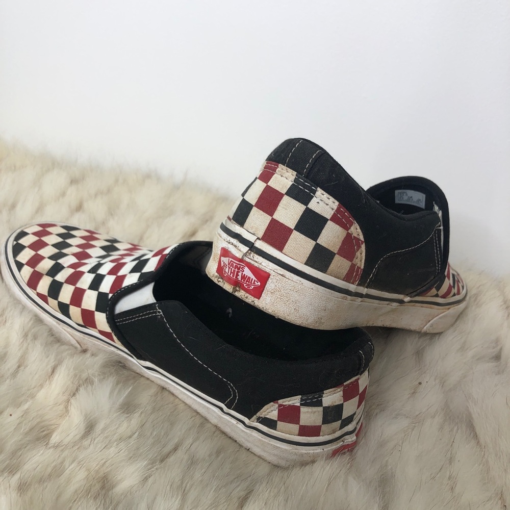 Vans Men’s Slip-On Red, Black & White Checkered Skate Shoes